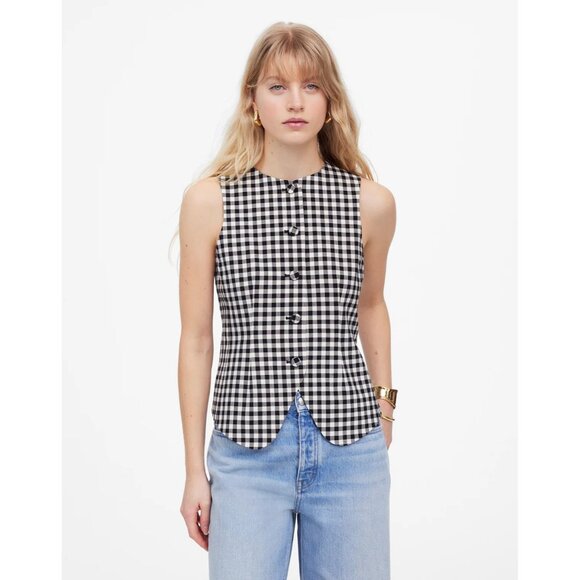 Madewell Tops - Madewell Womens Size 10 Gingham Single Breasted Crewneck Vest in Black $118 427